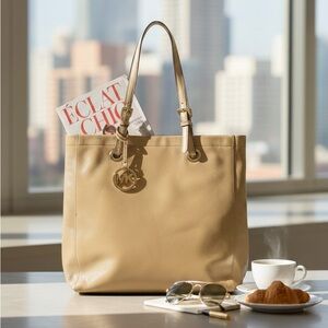 Vintage Michael Kors Vintage Patent Leather Shopper Tote - Tan/Beige